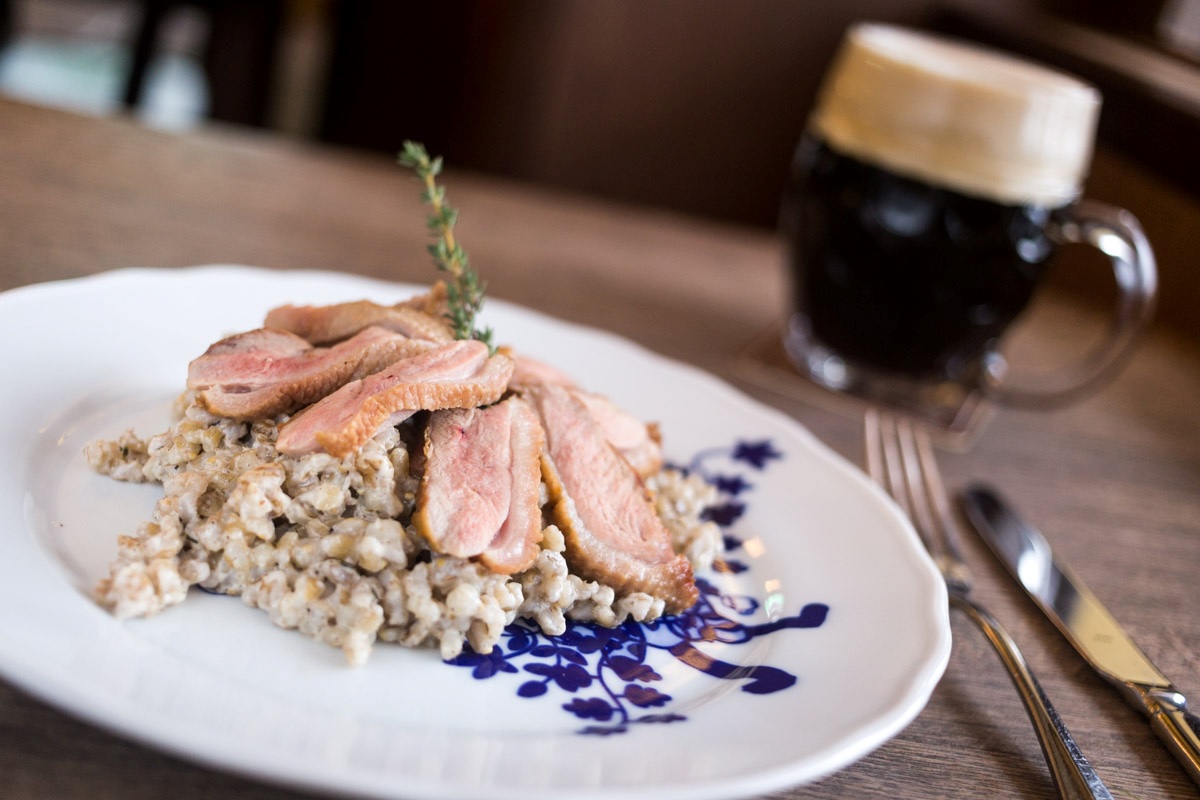Roast duck breast with barley risotto